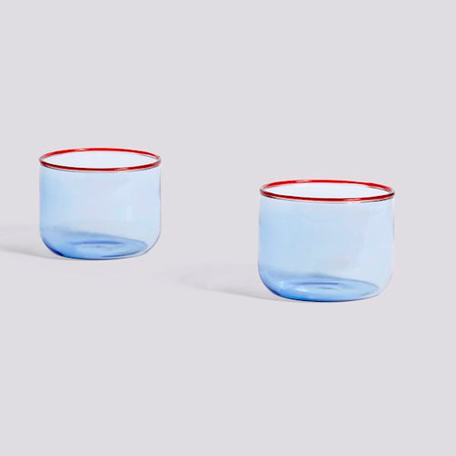 Tint Glasset Set of 2 - Light Blue w Red