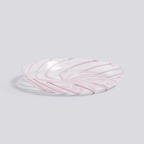 Spin Saucer Set of 2 - Clear with Pink Swirl
