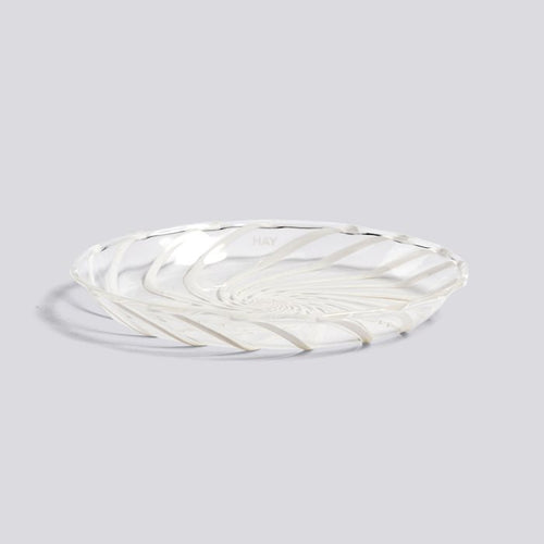 Spin Saucer Set of 2 - Clear with White Swirl
