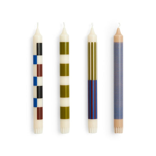 Pattern Candle - Off-White, Army & Blue - Set of 4