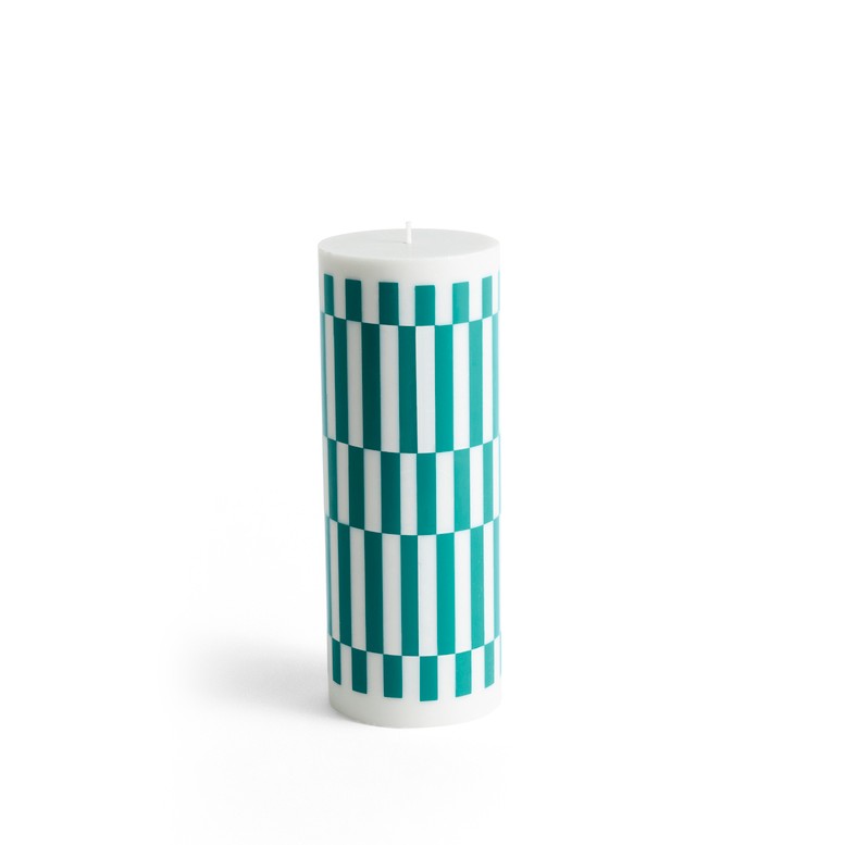 Column Candle - Large - Light Grey & Green