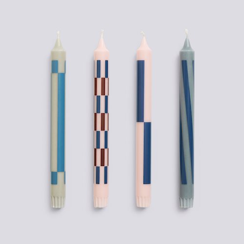 Pattern Candle-Light pink and blues, Set of 4