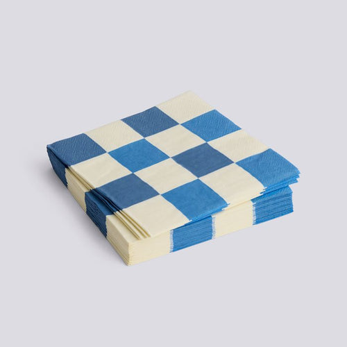 Pattern Napkins-Set of 20 Dinner-Off-White and Blues M Check