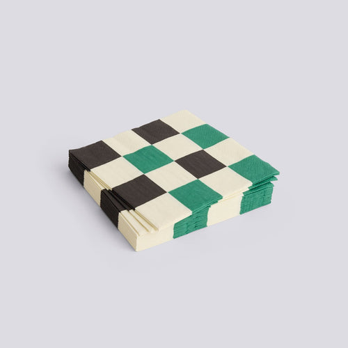 Pattern Napkins-Set of 20 Lunch-Off-White, Green and Black M Check